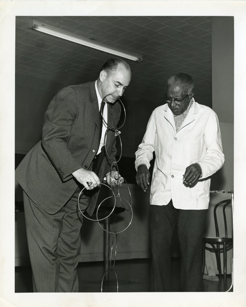 C. Shaw Smith (Class of 1939, and Director of the College Union for 31 years) performs one of his well-known magic tricks. The Smith 900 Room in Alvarez College Union bears his name.