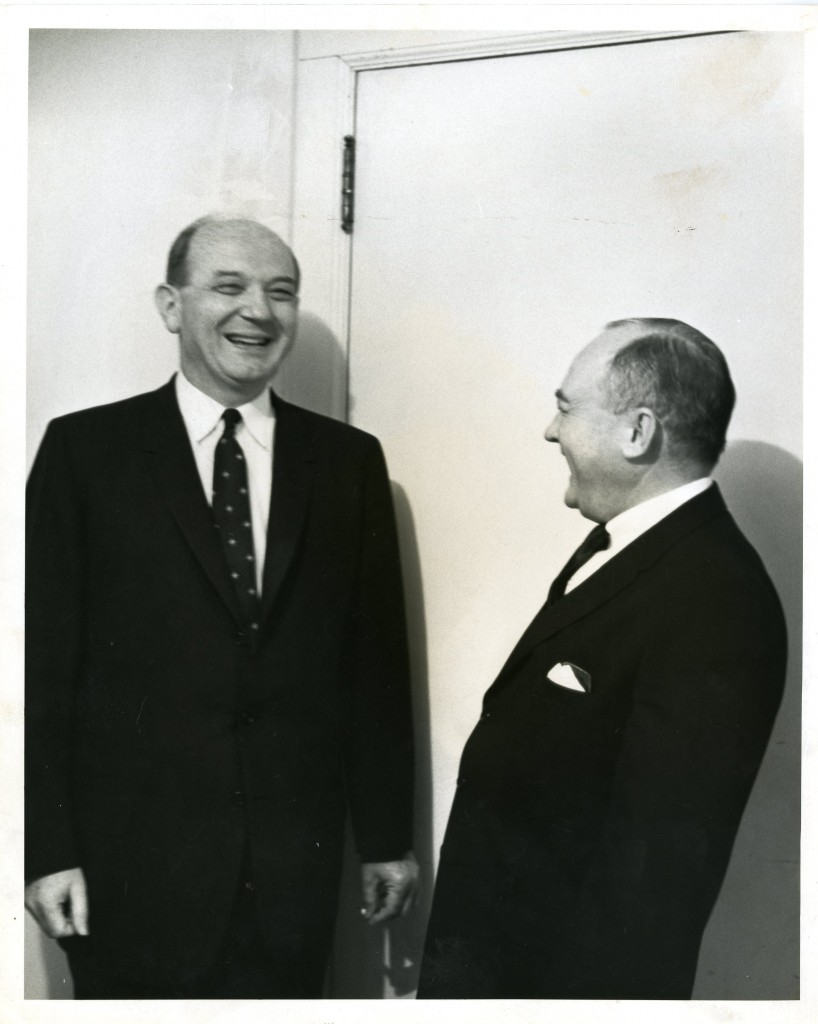 Dean Rusk (left, Class of 1931) laughs with an unidentified man. Davidson's international studies program is named for Rusk.