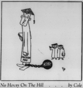 From 17 October 1958, this cartoon accompanied an editorial on the required faculty oath.