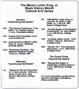 Program of events for 1988 Black History Month Cultural Arts Series at Davidson