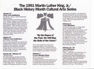 1991 schedule for the Cultural Arts Series with a picture of the Liberty Bell in the middle