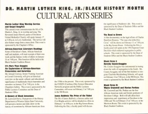 1993 schedule for Cultural Arts Series with a picture of Dr. Martin Luther King, Jr. in the middle