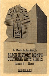 Cover of 1996 series schedule titled, "Dr. Martin Luther King, Jr. Black History Month Cultural Arts Series"