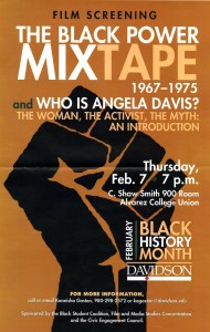 2013 poster with event cosponsored by Film and Media Studies and Civic Engagement, a film screening of "The Black Power Mixtape"