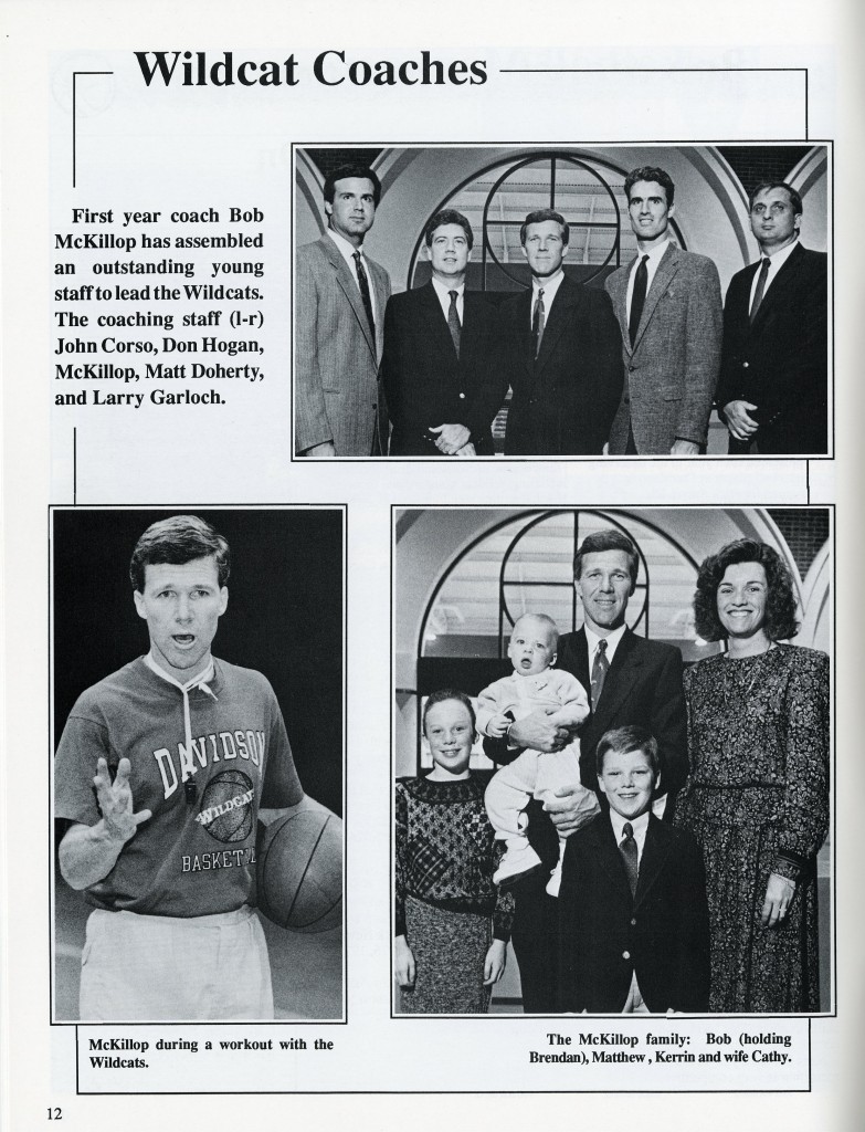 1989-1990 basketball media guide about how McKillop returned to Davidson as the head coach for the 1989 - 1990 season