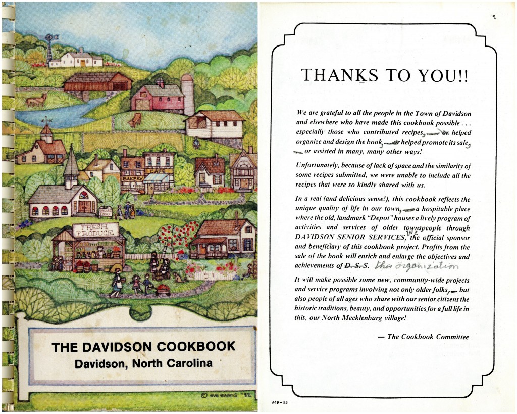 The cover and front page of The Davidson Cookbook, 1985 printing.