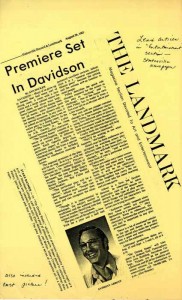 Article in The Landmark about New directors and new plays for DCP with the heading, "Premiere Set In Davidson"