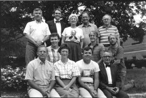 Some old hands with newcomers to DCP in the 1986 production of Inherit the Wind: J. B. Stroud, Elisabeth Davis, Irvin Brawley, Kemp Sherrill, Roy Fuller, David Martin, Rand Hartsell, Robert Stephenson, Bob Manning, Robyn Oldham, Dave Hampton and Max Polley