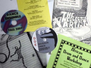 Advertisements and flyers and CD's for the Davidson Dance Ensemble