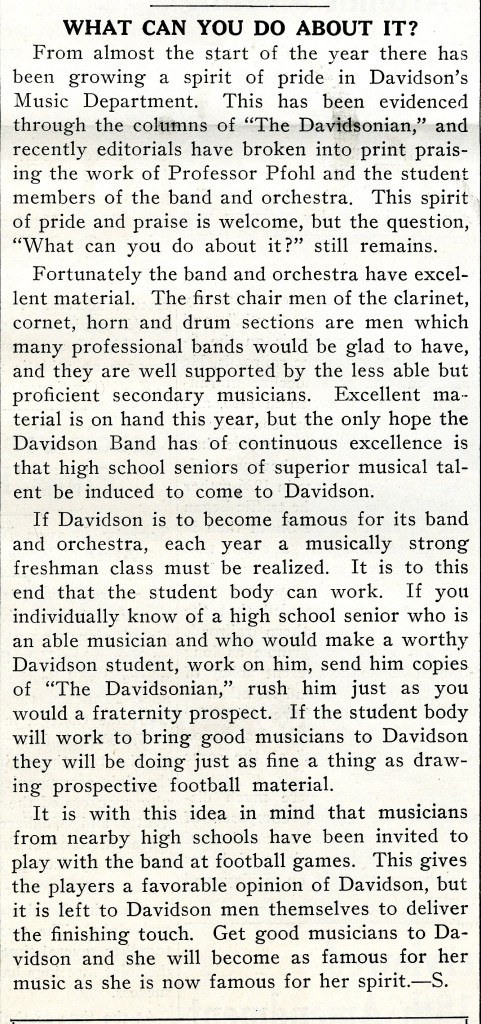 "What Can You Do About It?" ran in The Davidsonian early in Phofl's tenure at Davidson - November 15, 1933.