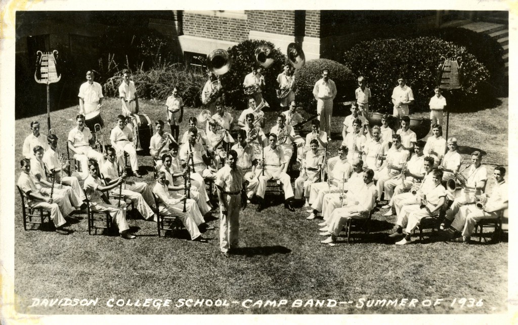 A postcard showing Pfhol leading the summer camp band in 1936.