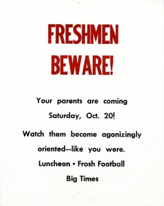 Poster for 1962 Freshman's Parent Day, "Freshmen Beware!"