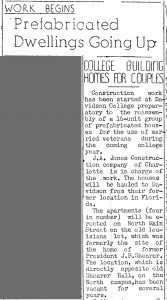 Davidson News Leader article from 17 August 1946, "Word Begins Prefabricated Dwellings Going Up"