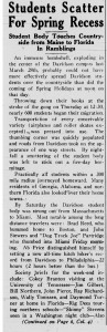  April 10, 1935 Davidsonian article on student's choices for spring break, "Students Scatter For Spring Recess"