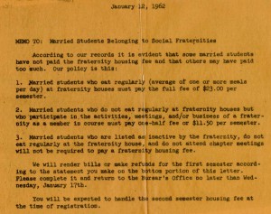 1962 memo to married students