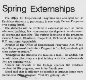 1978 Spring break learning and service options, "Spring Externships"