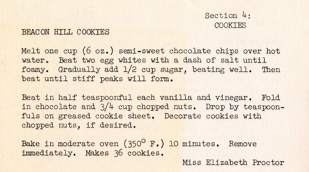 Miss Elizabeth Proctor's recipe for Beacon Hill Cookies.