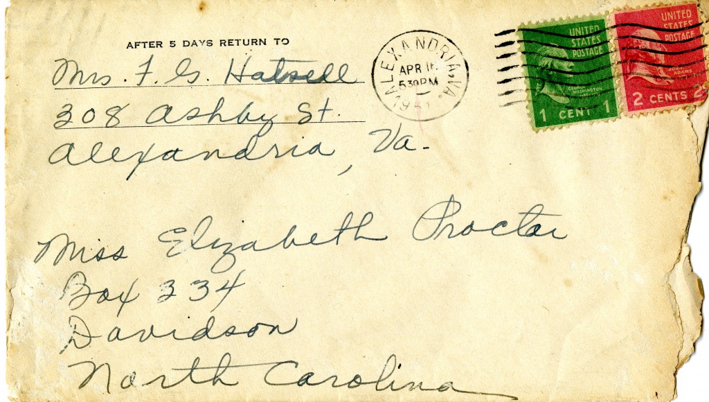 The envelope from the April 1951 letter from Mrs. Proctor to Elizabeth.