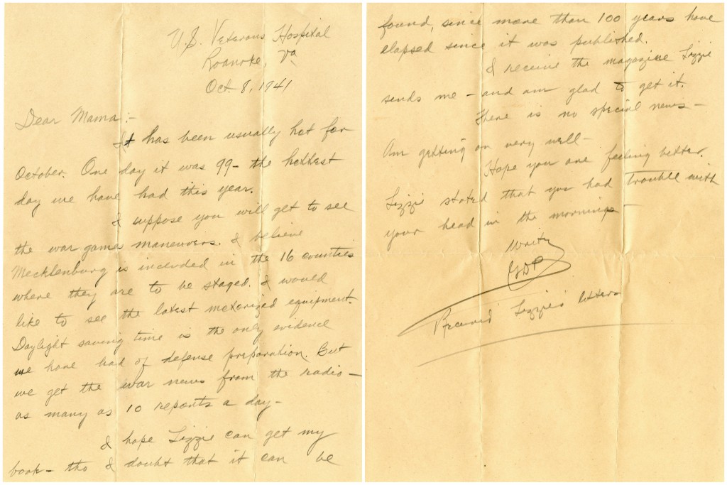 G.D. Proctor's letter to his mother in Davidson, October 1941.