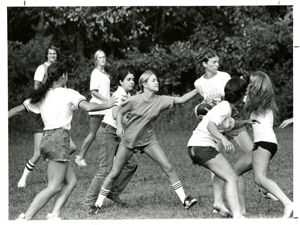 A group of Davidson students play flickerball, fall 1975.