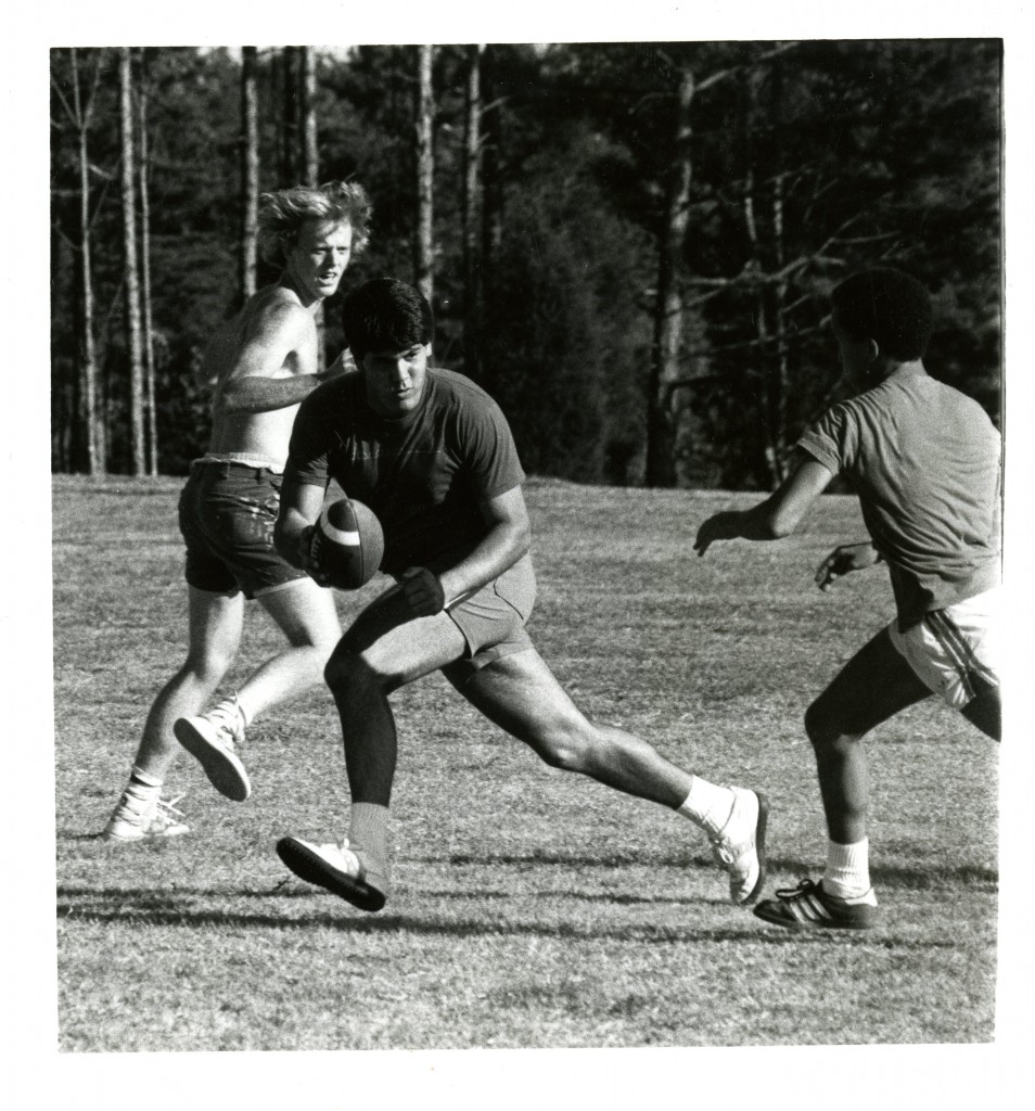 An image of students practicing their flickerball skills, fall 1984.