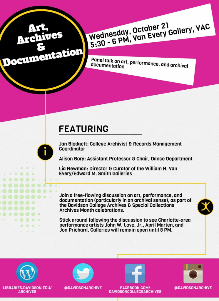 Flyer for Art, Archives & Documentation on October 21st.