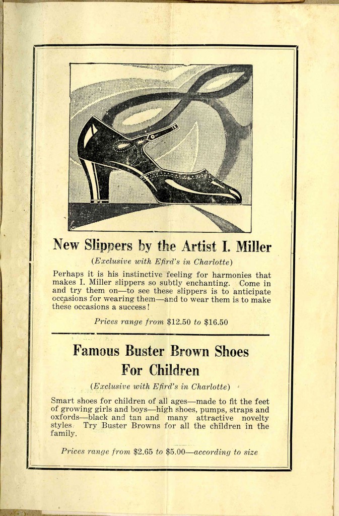 Advertisement for women's shoes for $12.50 to $16.50 , from a program for "The Girl Friend" at the Auditorium Theatre pasted onto page 79 of Aubrey Neblett Brown, Jr.'s scrapbook.