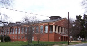 View of the Visual Arts building from Main Street looking toward Griffith Street.