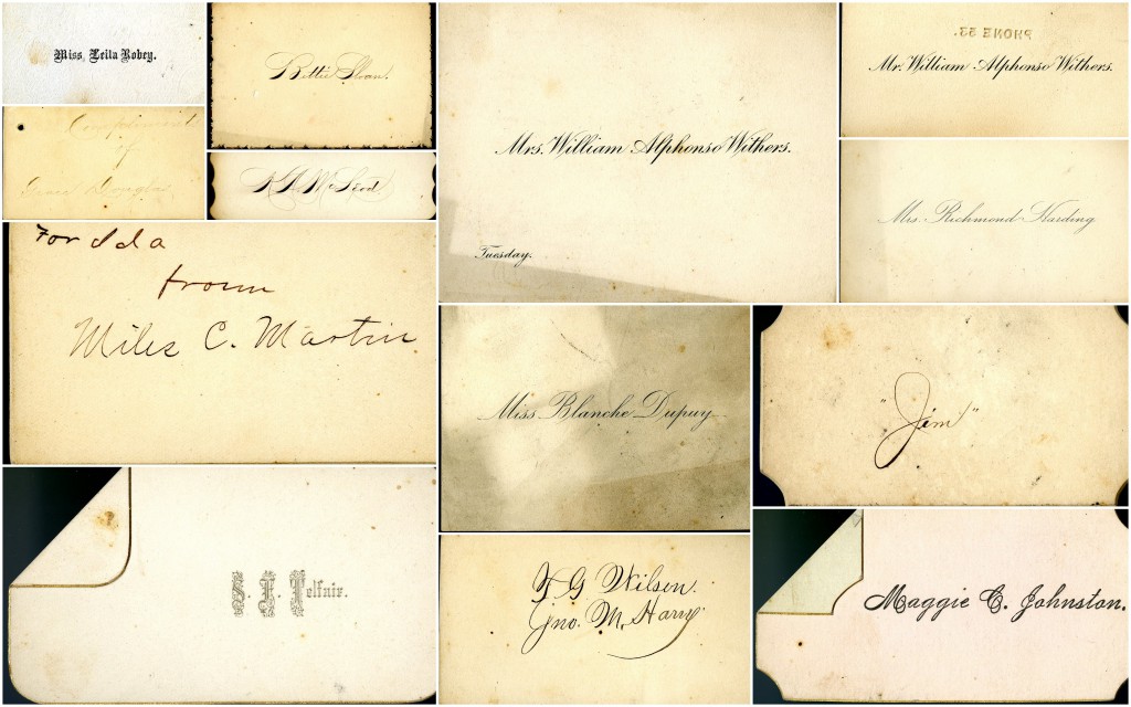 A collage of Miss Sloan's calling cards.