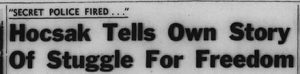 First article in series - 8 February 1957 with a headline, "Hocsak Tells Own Story Of Struggle For Freedom"