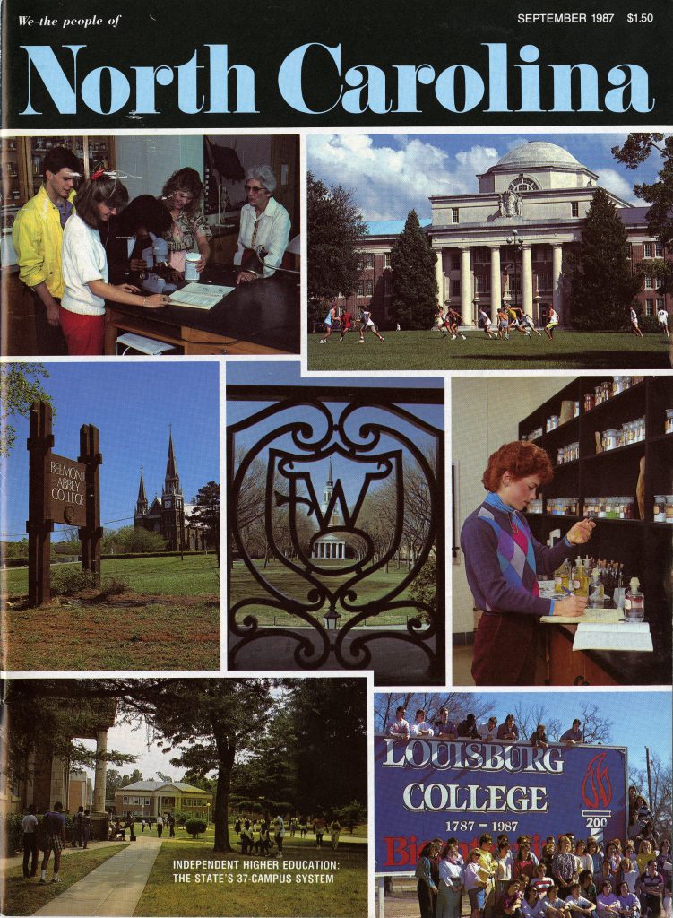 We the People of North Carolina's September 1987 cover showed buildings from several academic institutions across the state, including Davidson's Chambers Building.