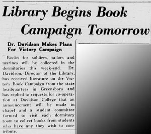 Article with the heading, "Library Begins Book Campaign Tomorrow"