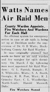 Article with the heading, "Watts Names Air Raid Men"