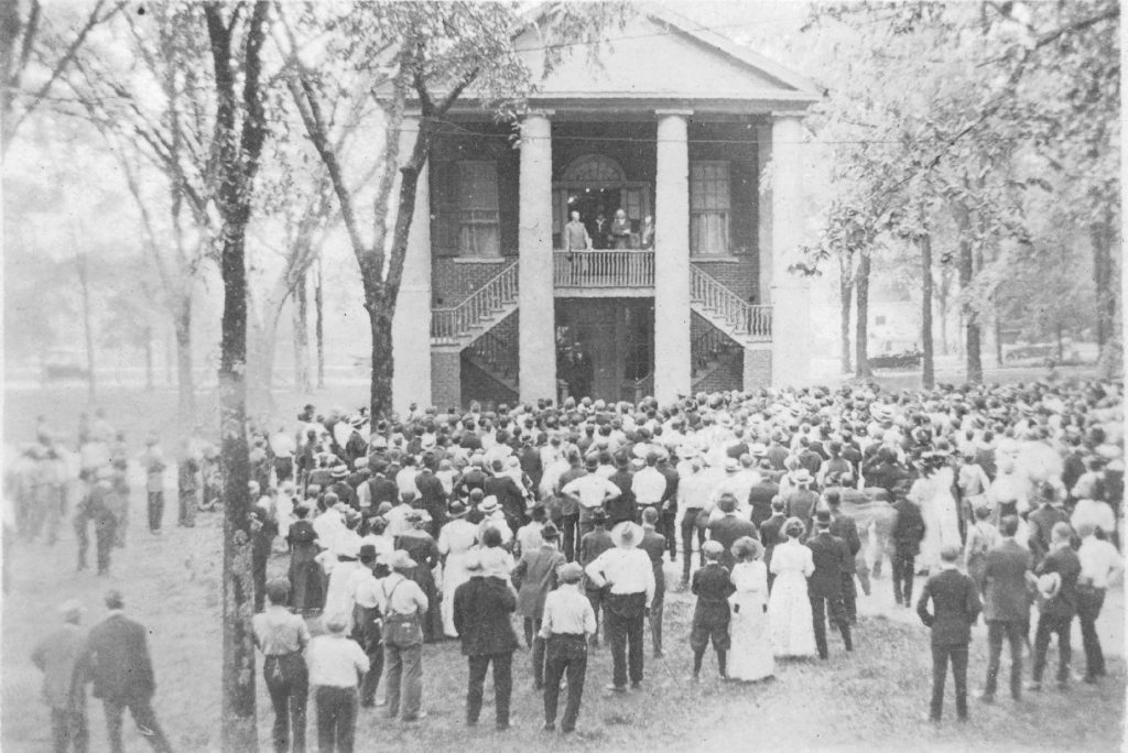 A photograph of some debaters on the balcony of Philanthropic Hall circa 1915, from Roy Perry's scrapbook.