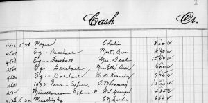 1932 Cash Ledger, last line shows wrestling