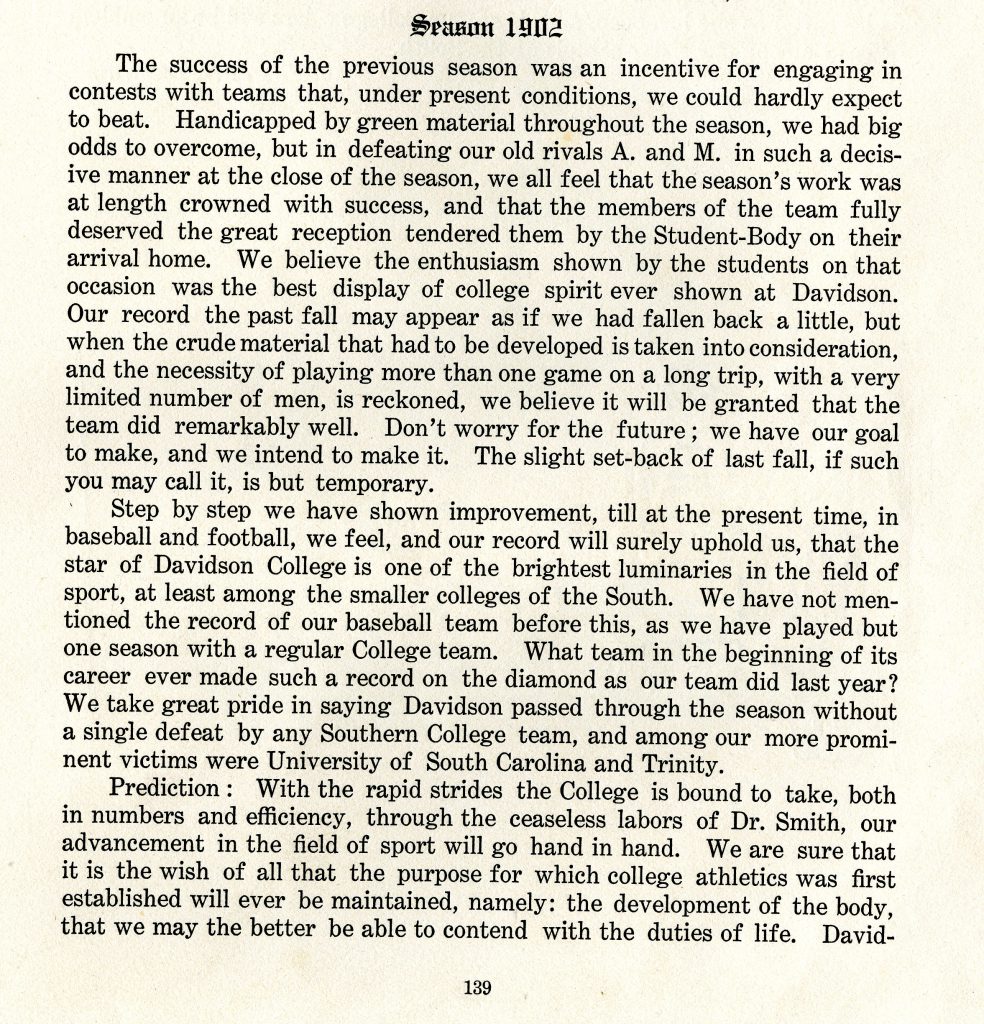 A summary of the first year of varsity intercollegiate baseball play that appeared in the 1903 Quips and Cranks