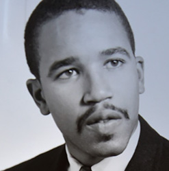 Black and white photograph of Wayne Crumwell, portrait style, 1968