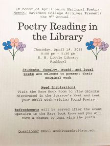 Advertisement for "Poetry Reading in the Library"