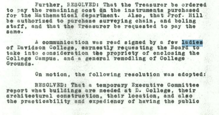 Feb 28, 1855 meeting minutes from the Board of Trustees. Discusses tree plantings.