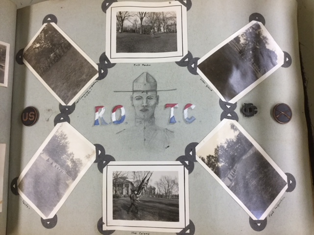 black and white photograph of 1922 James Sprunt scrapbook page for ROTC