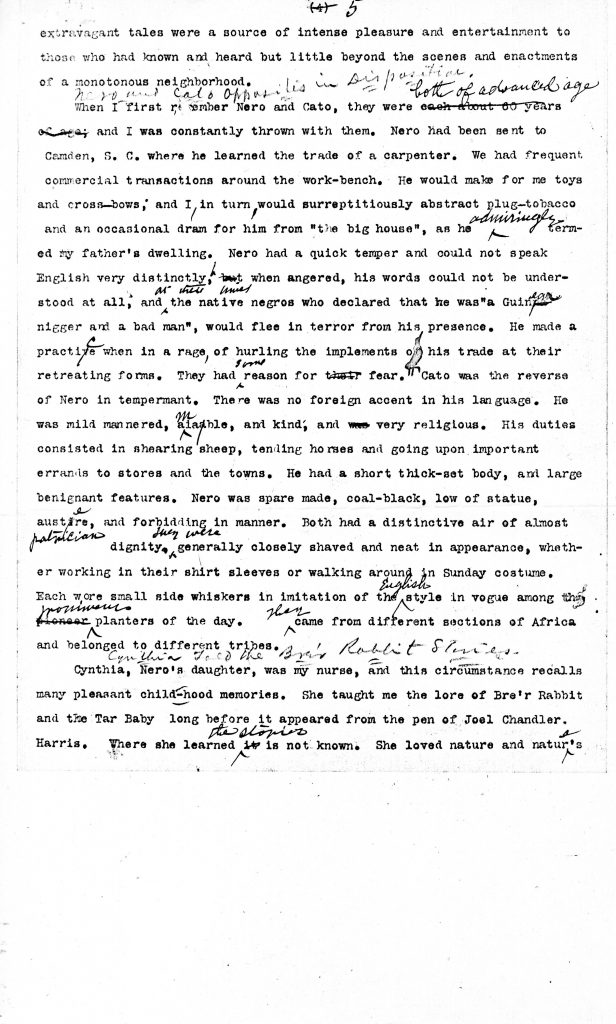 Typescript of a letter written by Franklin Brevard McDowell describing enslaved people on his family plantation. The contents is described in the paragraph, above.