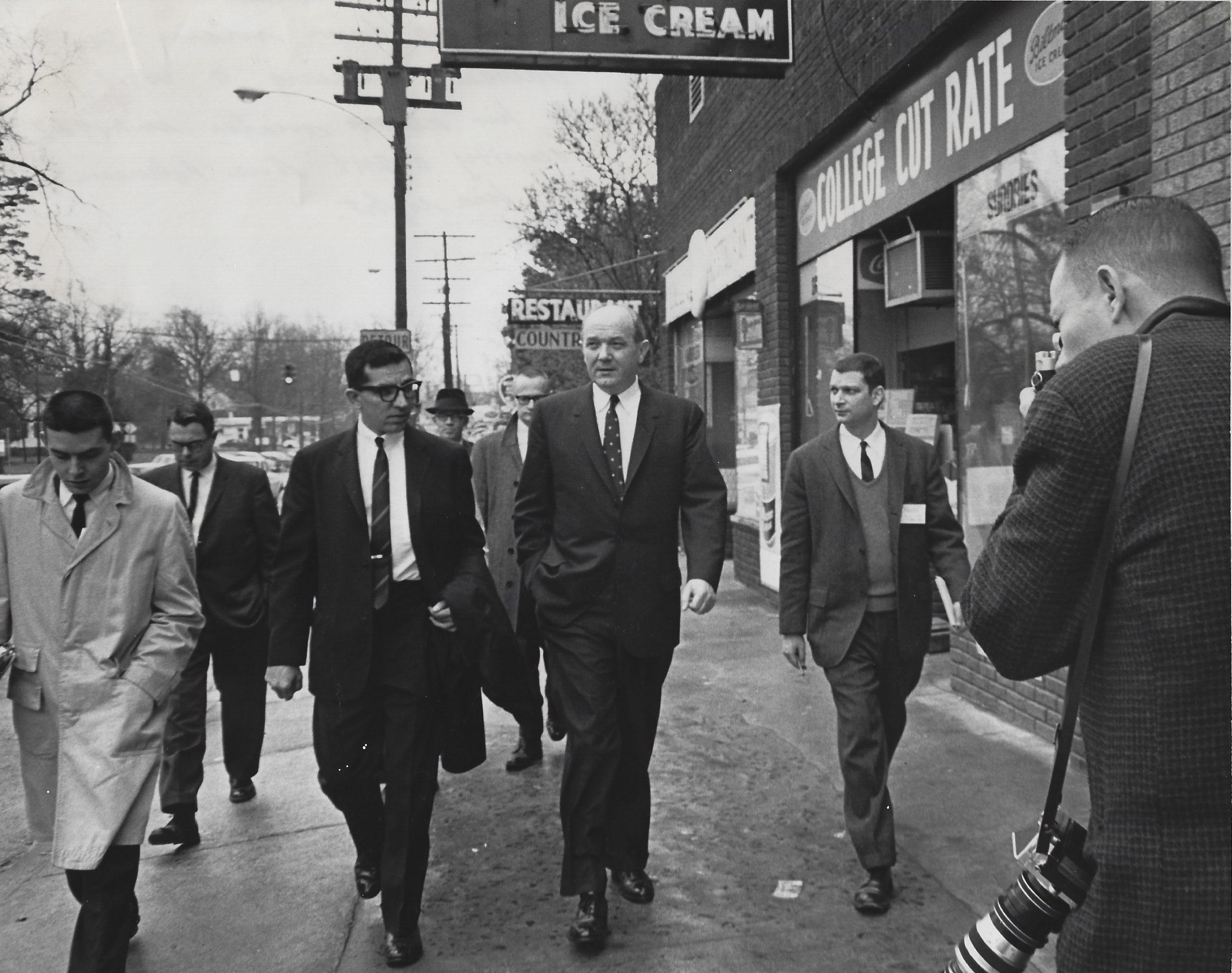 Dean Rusk walking down Main St., Davidson.