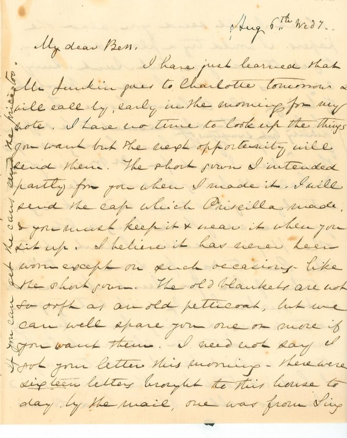 Page 1 of August 6, 1856 letter from Mary Lacy