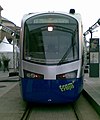 Avant d'une rame Avanto destinée à la ligne du Tram-Train Mulhouse-Vallée de la Thur. Exposée devant la gare de Mulhouse-Ville en avant-première