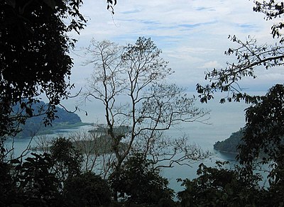 A view of Golfito (foreground) and the Golfo Dulce (beyond the peninsula), in southern Costa Rica